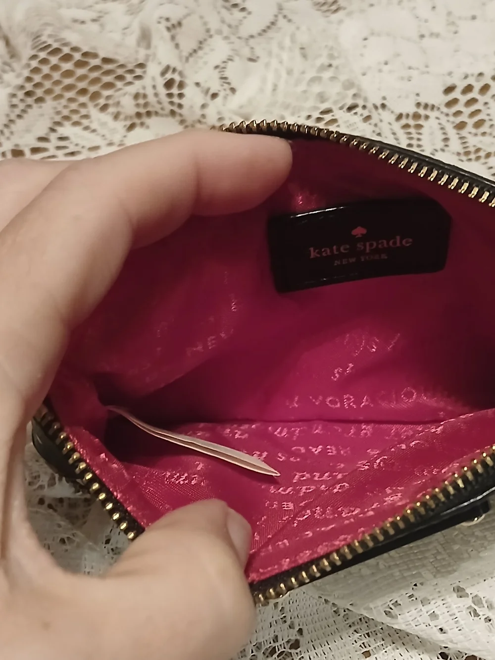 Kate Spade Storybook Lining Black Polka Dot Wristlet